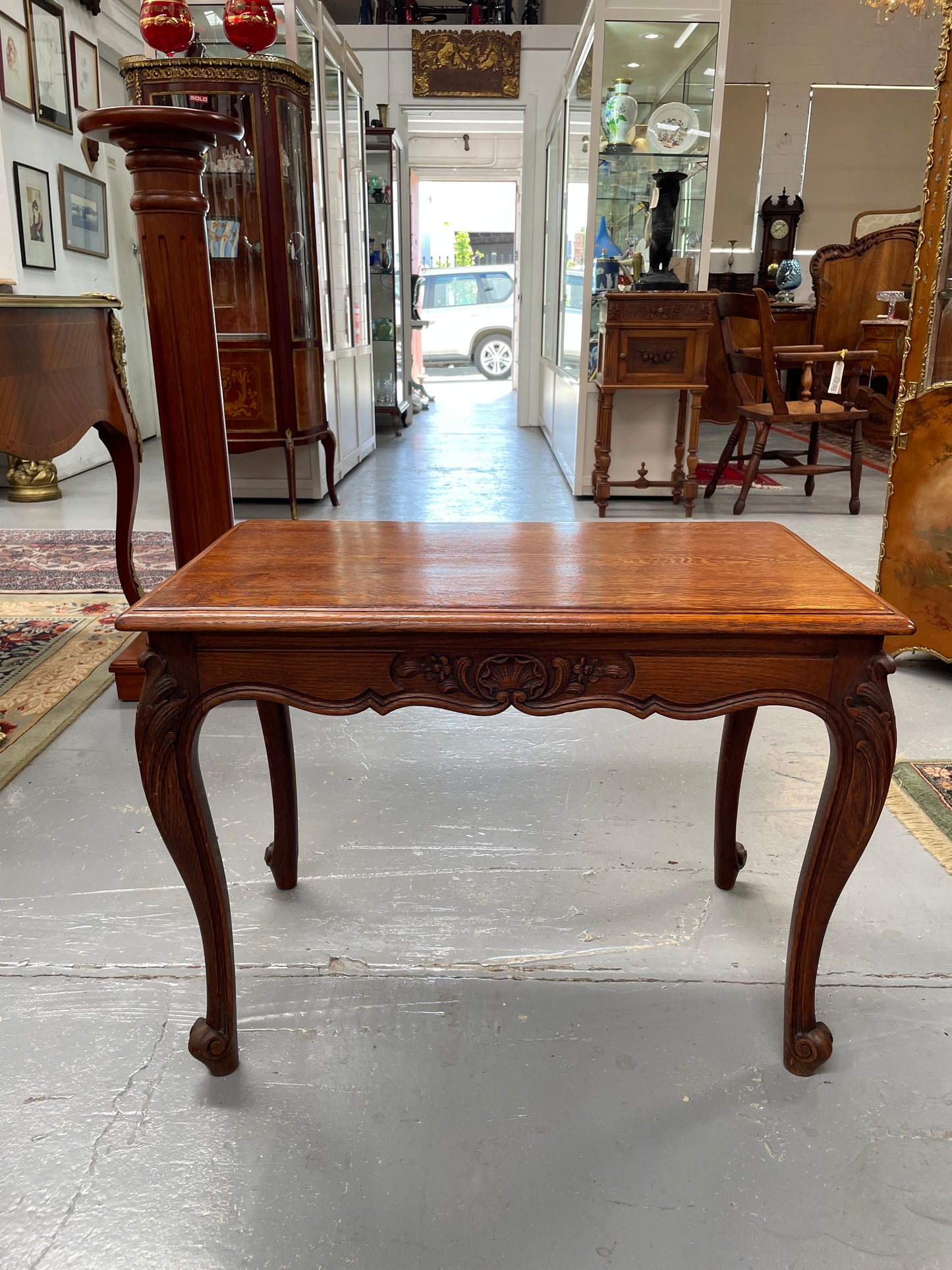 French Oak Occasional Table With Carved Cabriole Legs