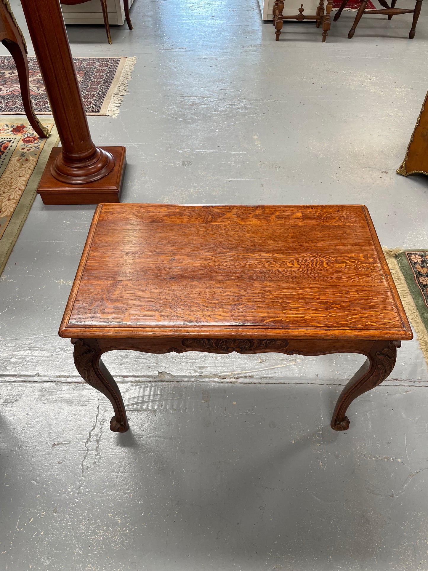 French Oak Occasional Table With Carved Cabriole Legs