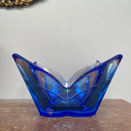 Superb Orrefors Blue Glass Lotus Bowl