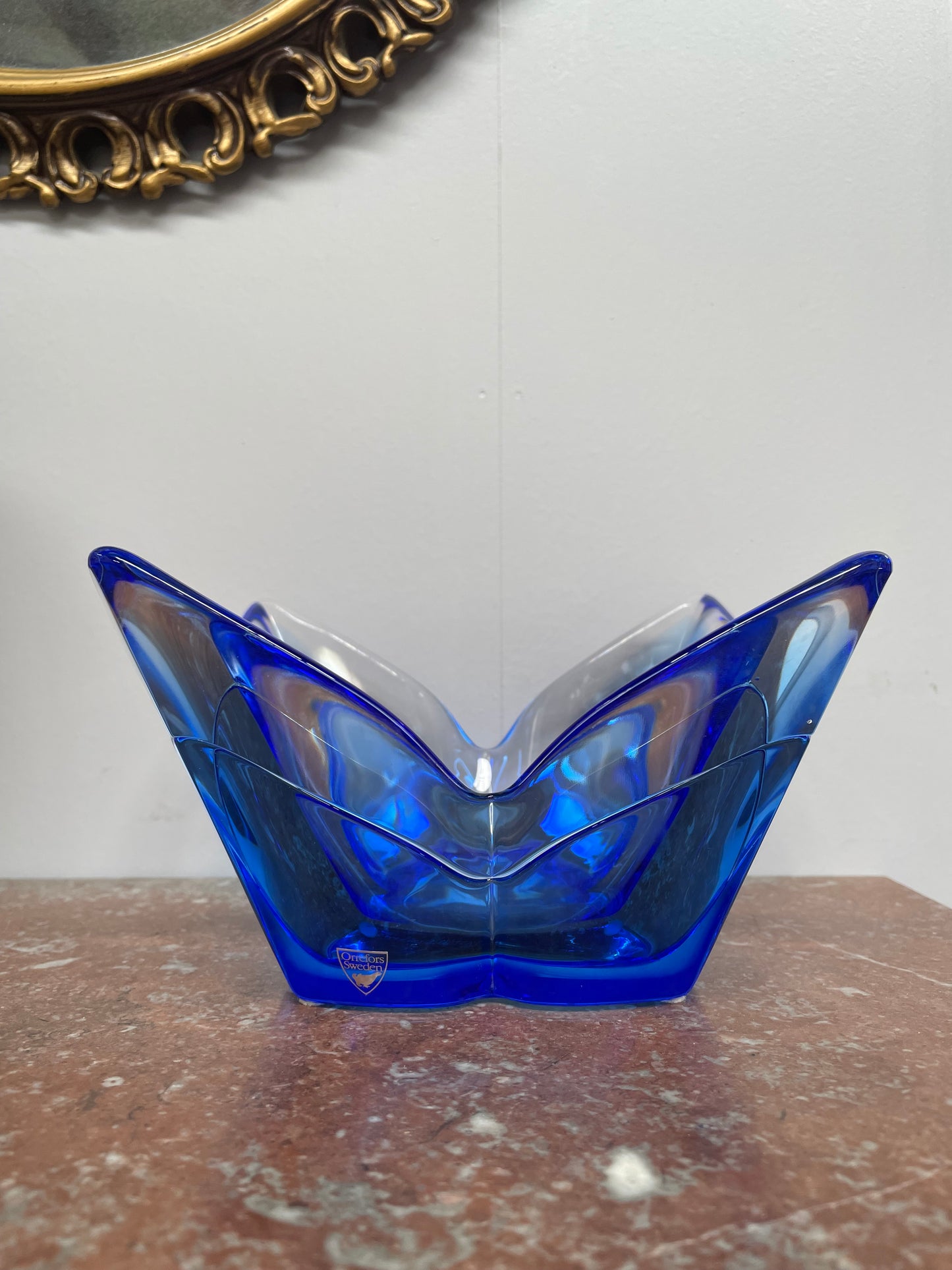 Superb Orrefors Blue Glass Lotus Bowl