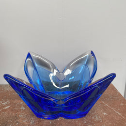 Superb Orrefors Blue Glass Lotus Bowl