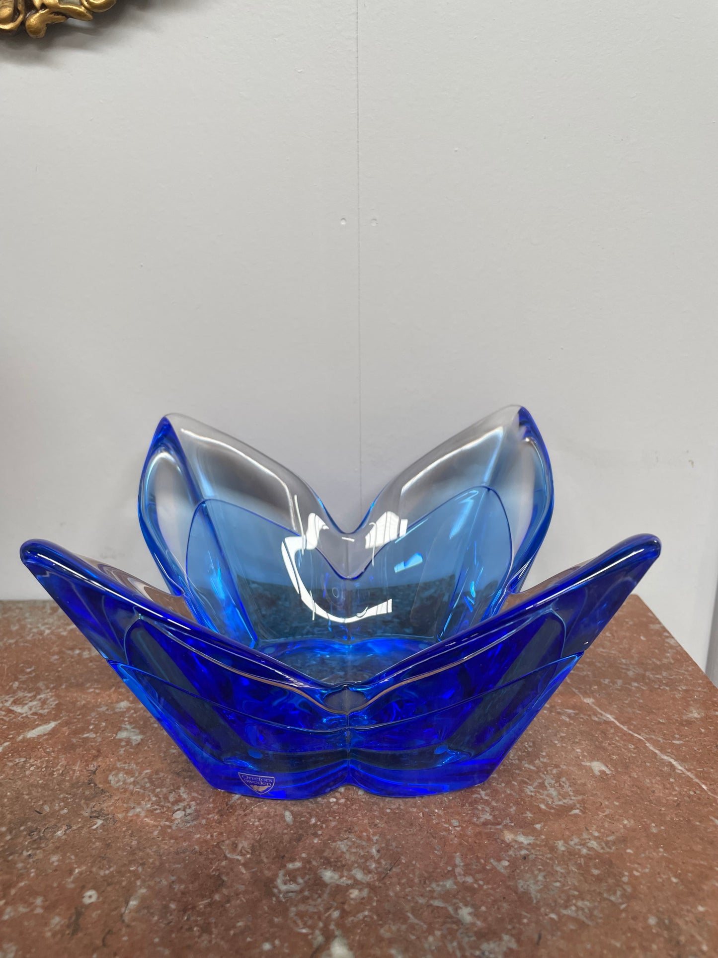 Superb Orrefors Blue Glass Lotus Bowl