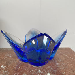 Superb Orrefors Blue Glass Lotus Bowl