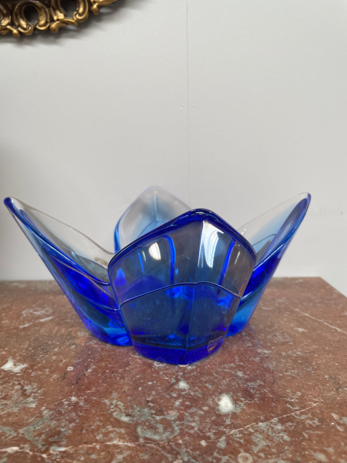 Superb Orrefors Blue Glass Lotus Bowl