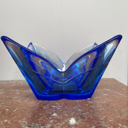 Superb Orrefors Blue Glass Lotus Bowl