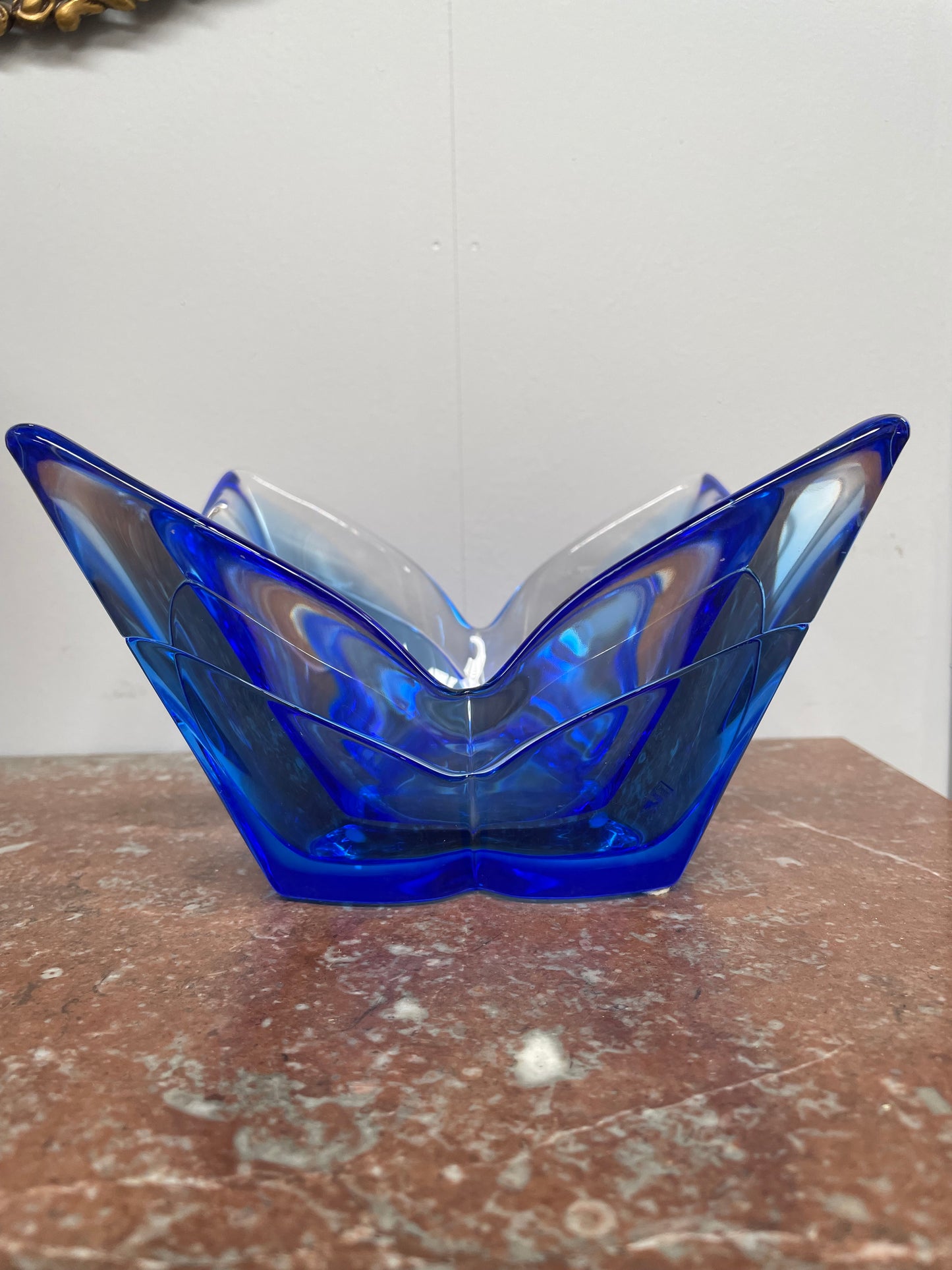 Superb Orrefors Blue Glass Lotus Bowl