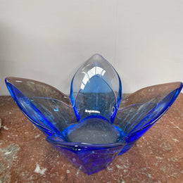 Superb Orrefors Blue Glass Lotus Bowl