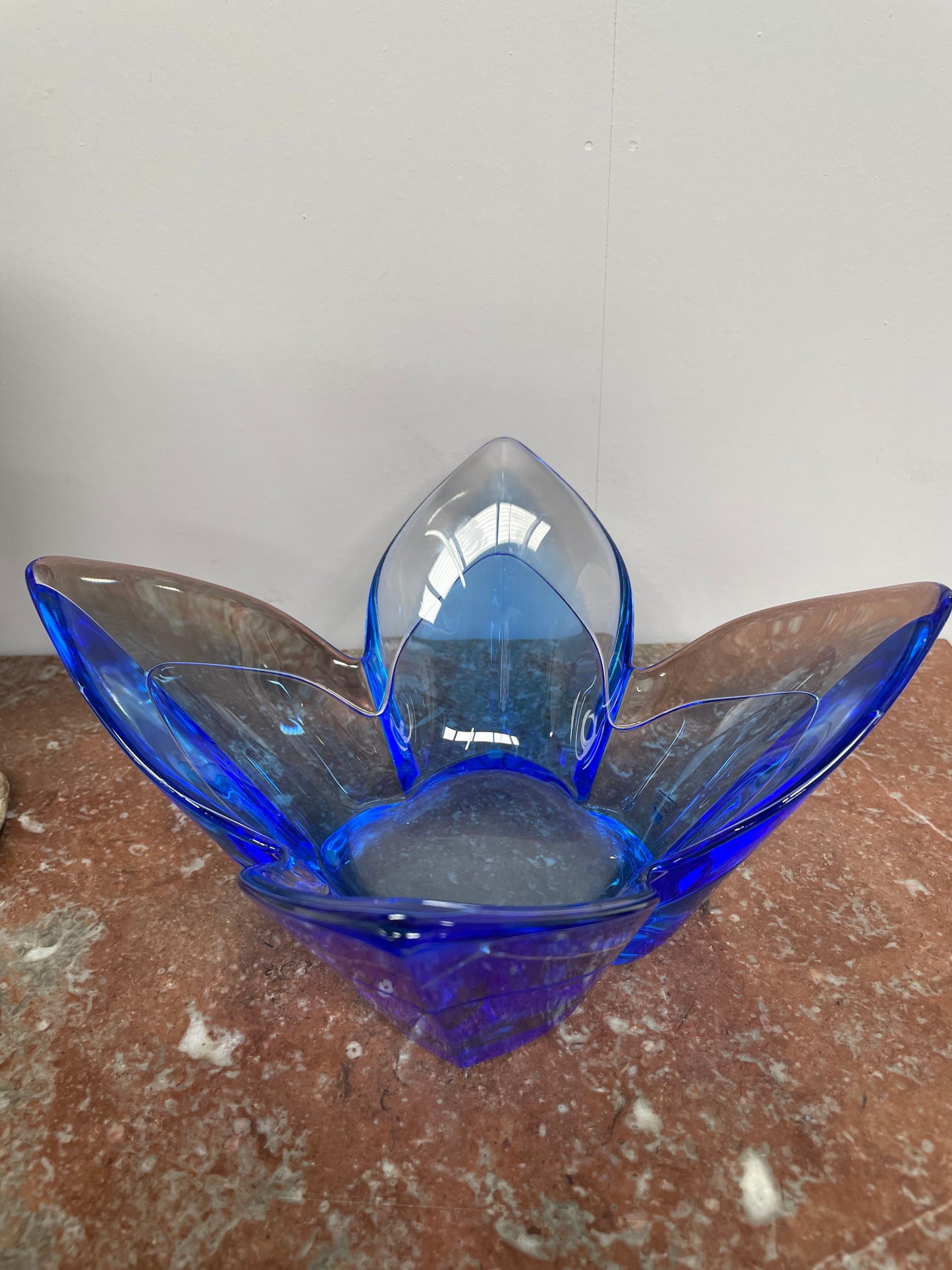 Superb Orrefors Blue Glass Lotus Bowl