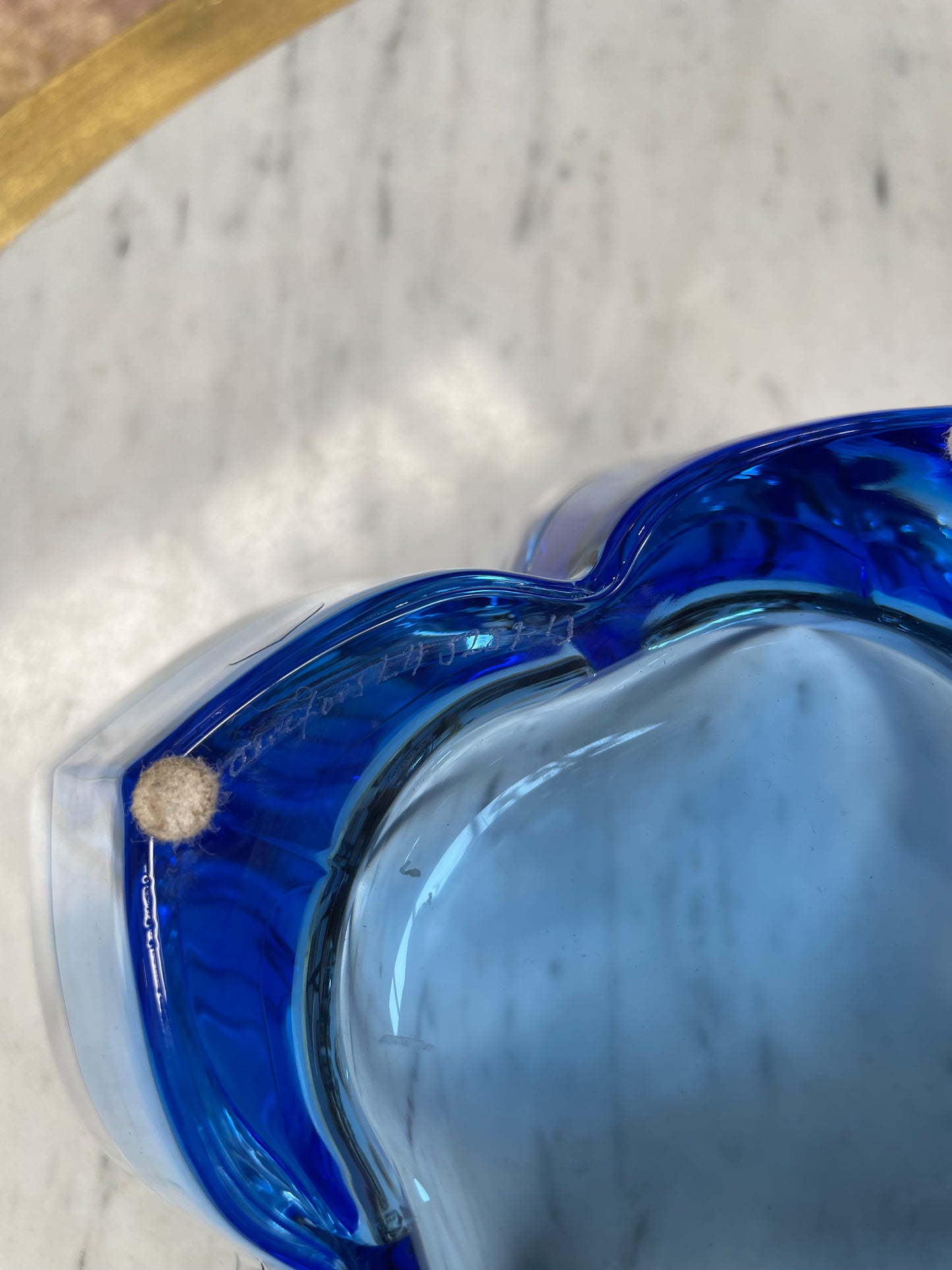 Superb Orrefors Blue Glass Lotus Bowl