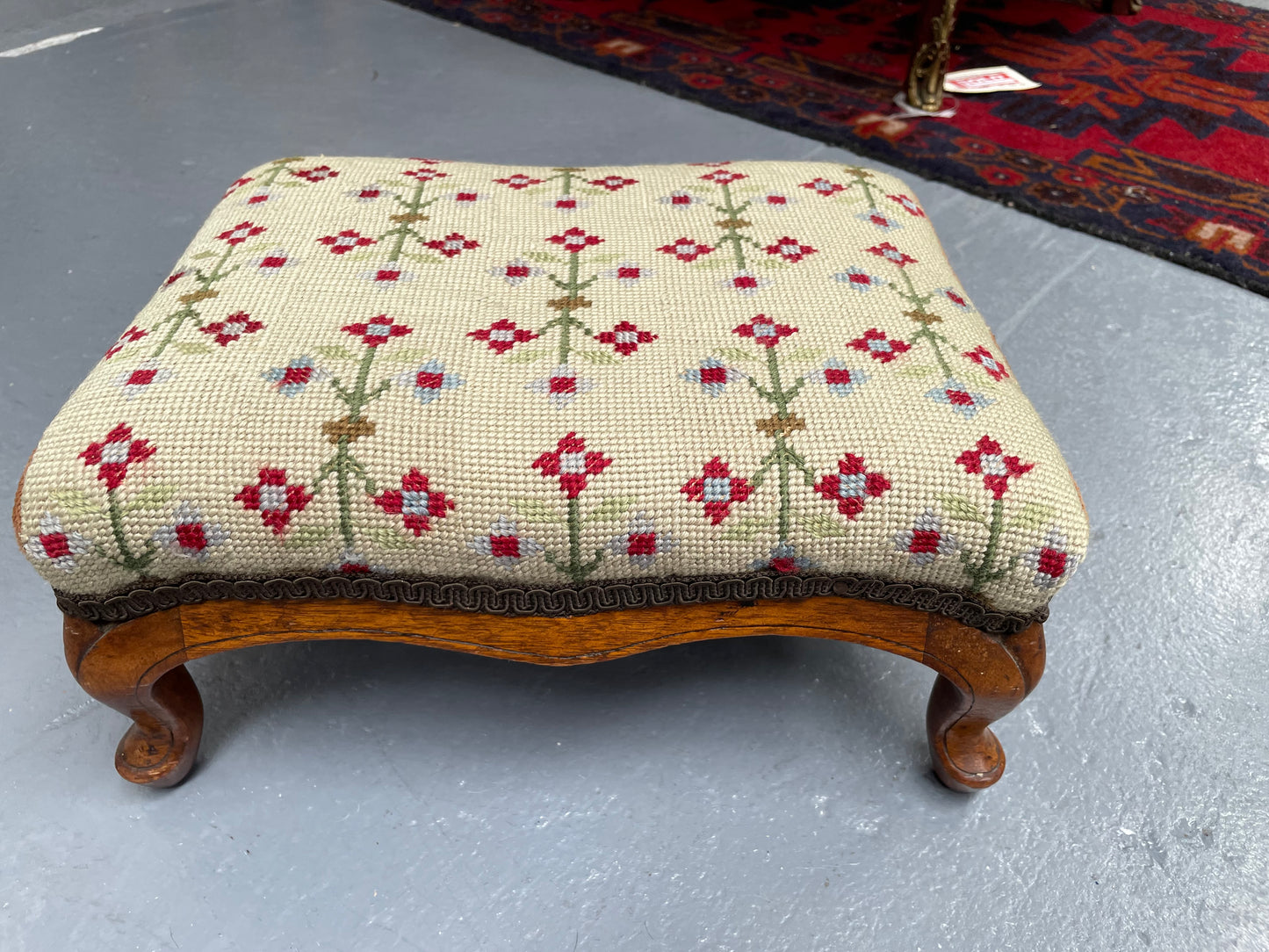 Low Victorian Tapestry Covered Stool