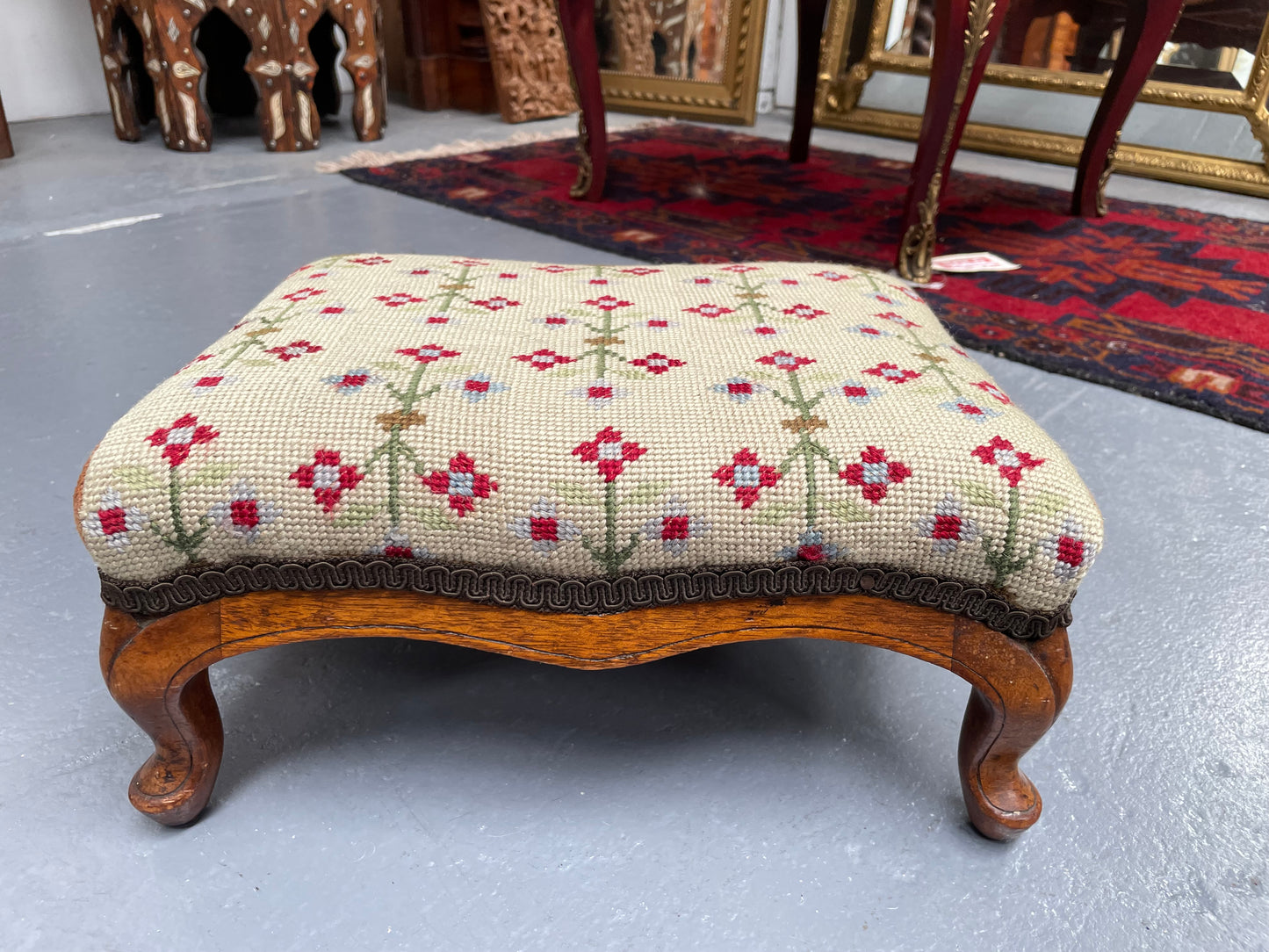 Low Victorian Tapestry Covered Stool