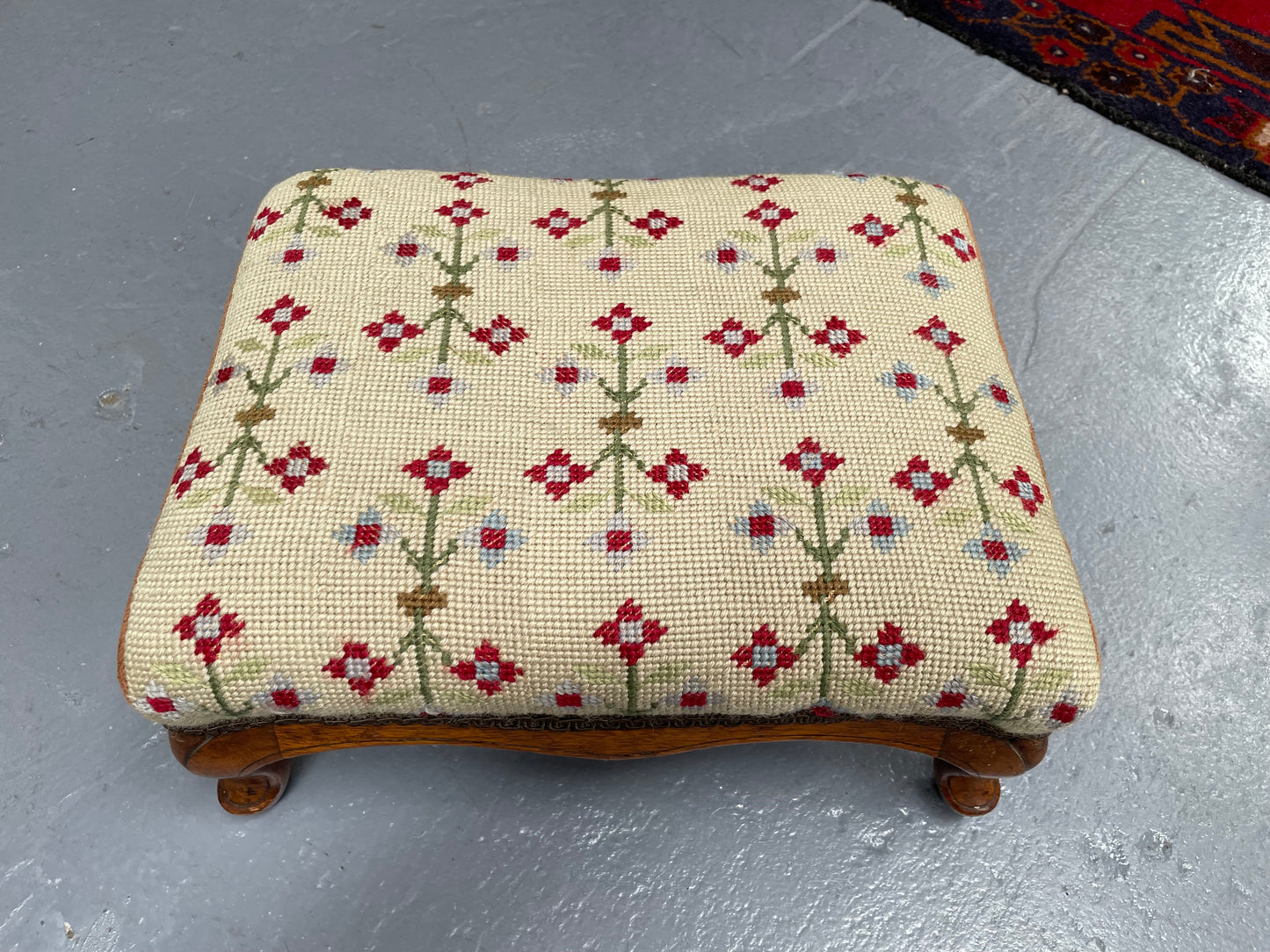 Low Victorian Tapestry Covered Stool