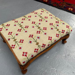 Low Victorian Tapestry Covered Stool