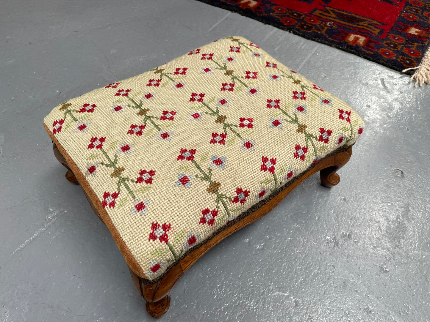 Low Victorian Tapestry Covered Stool