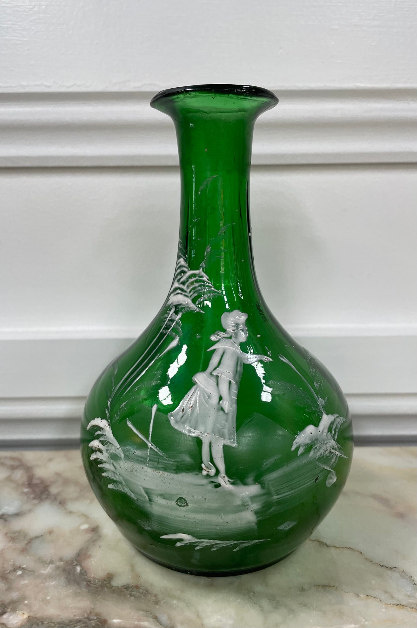 Victorian Mary Gregory Green Vase