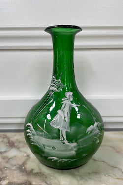 Victorian Mary Gregory Green Vase | Antique & Vintage | Moonee Ponds Antiques | Australia Wide Delivery