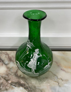 Victorian Mary Gregory Green Vase | Antique & Vintage | Moonee Ponds Antiques | Australia Wide Delivery
