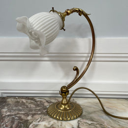 Vintage Brass & Milk Glass Shade Table/Desk Lamp