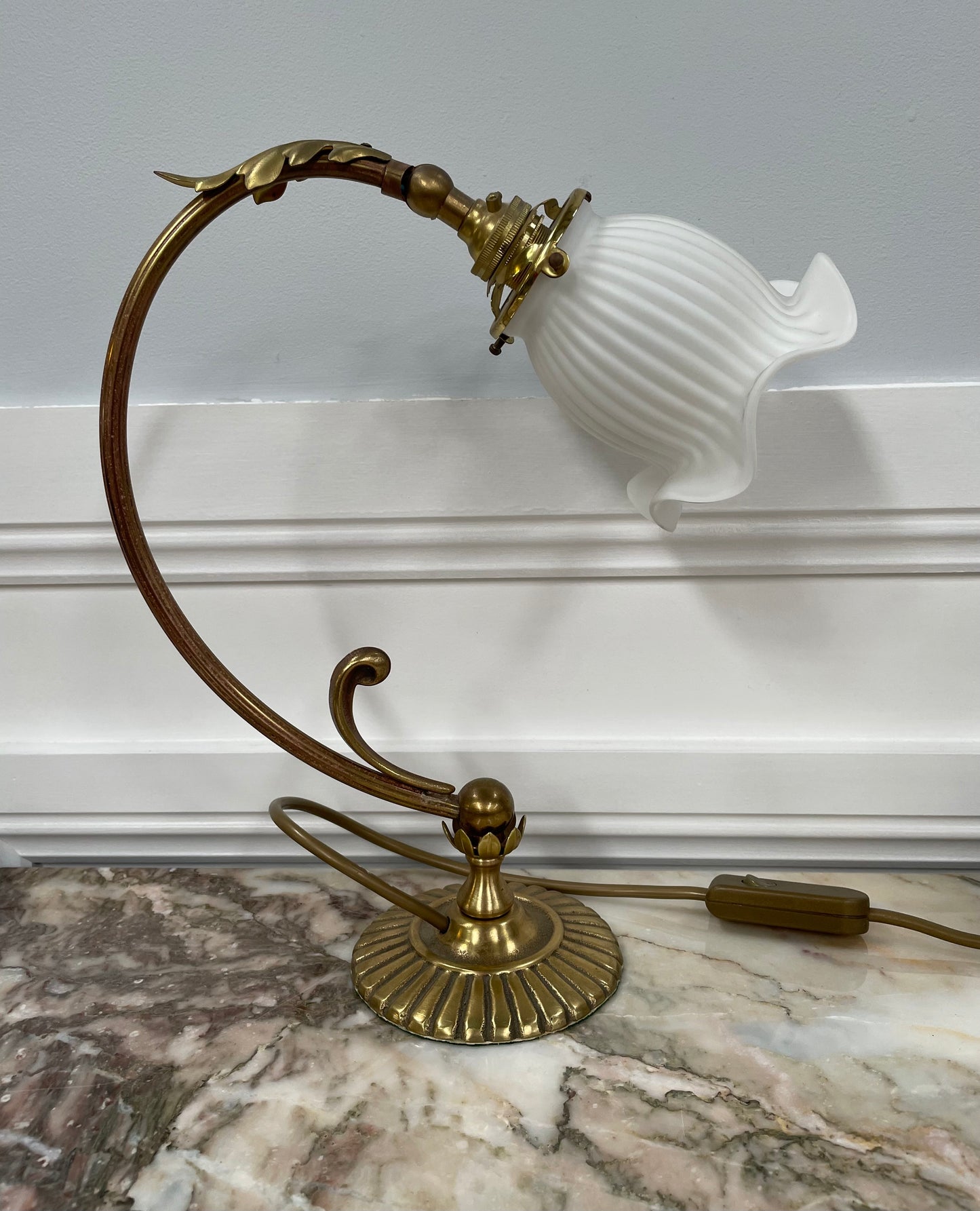 Vintage Brass & Milk Glass Shade Table/Desk Lamp