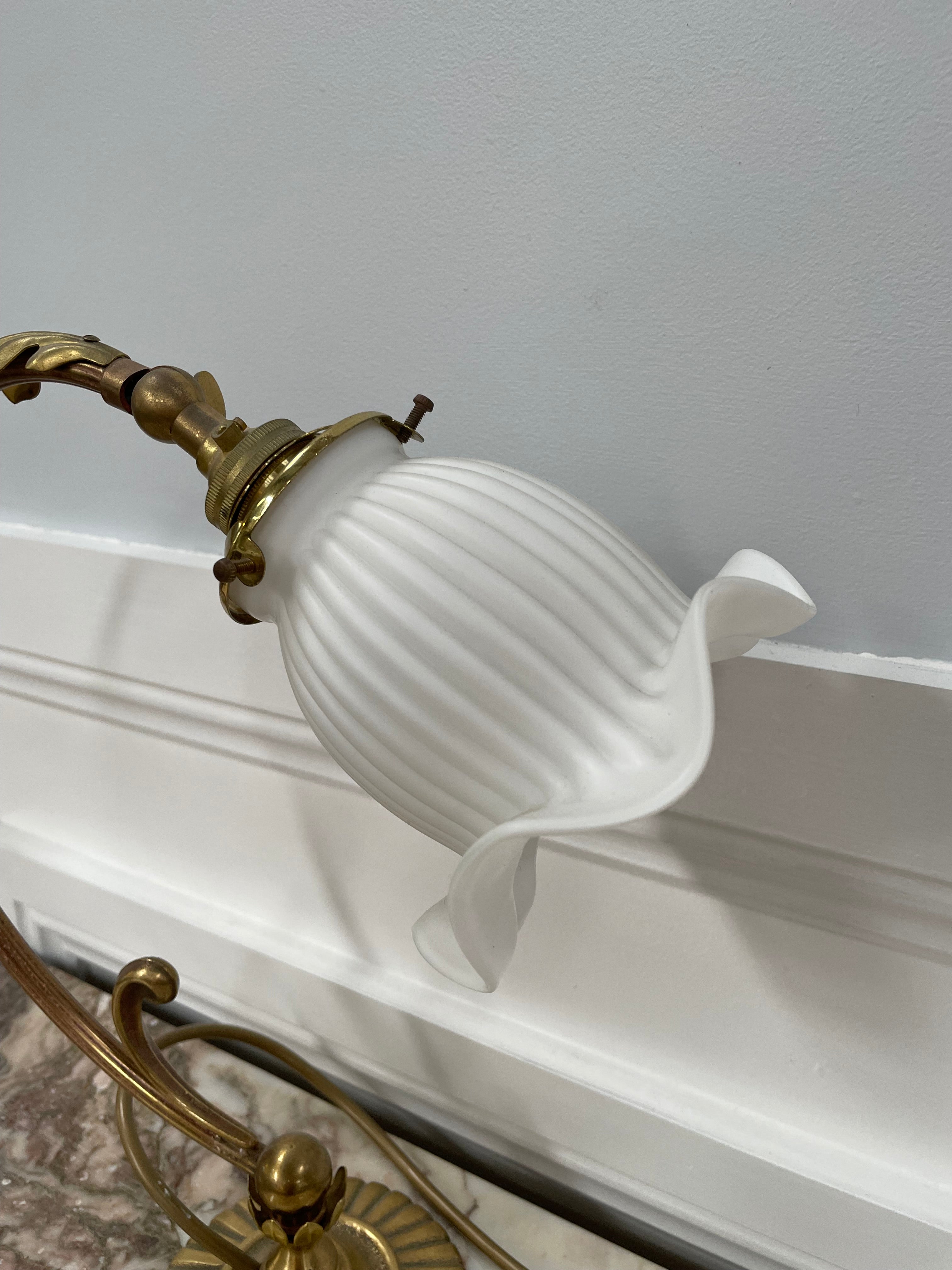 Vintage Brass & Milk Glass Shade Table/Desk Lamp | Antique & Vintage | Moonee Ponds Antiques | Australia Wide Delivery
