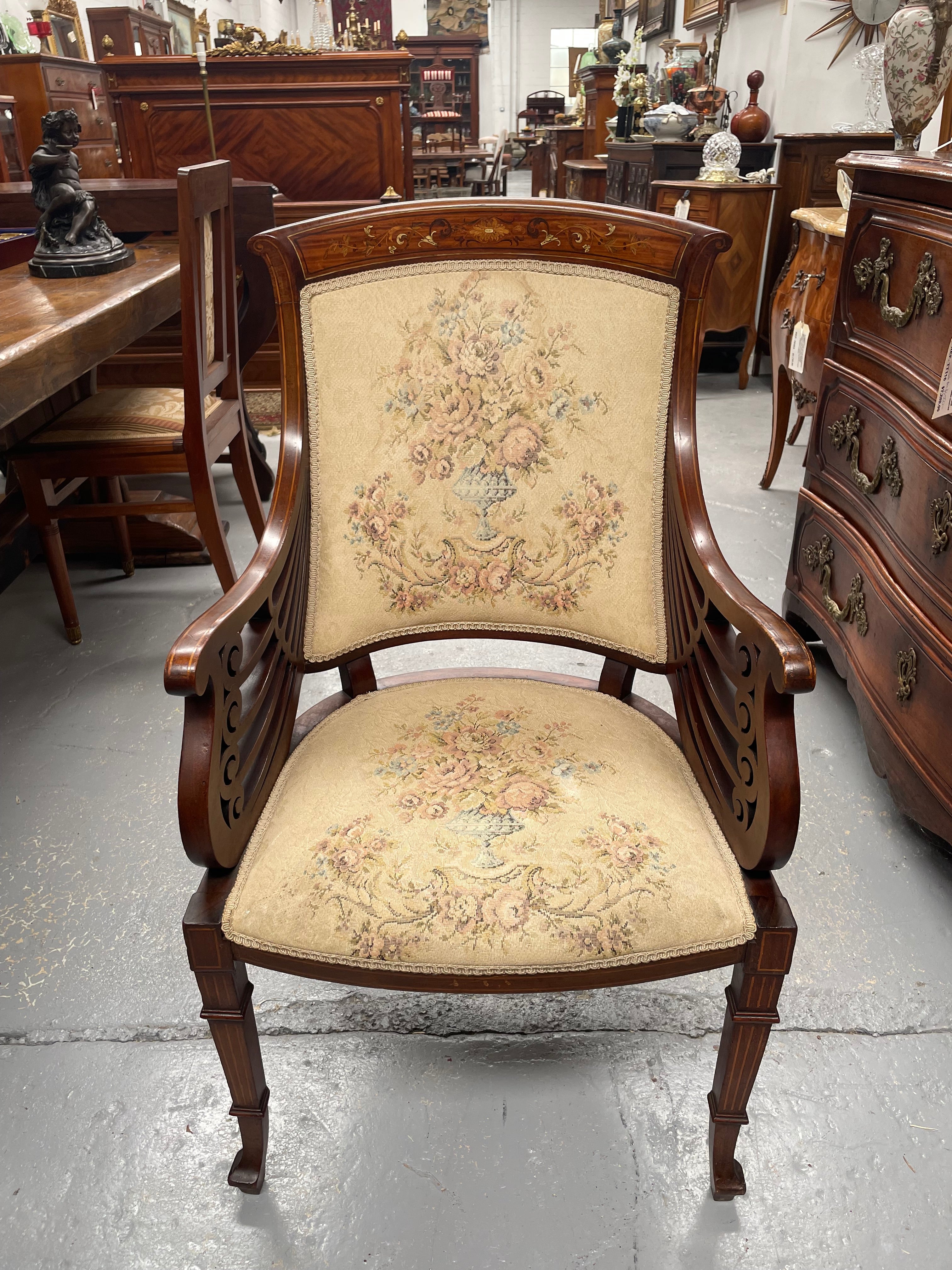 Beautiful Mahogany Inlaid Georgian Style Armchair