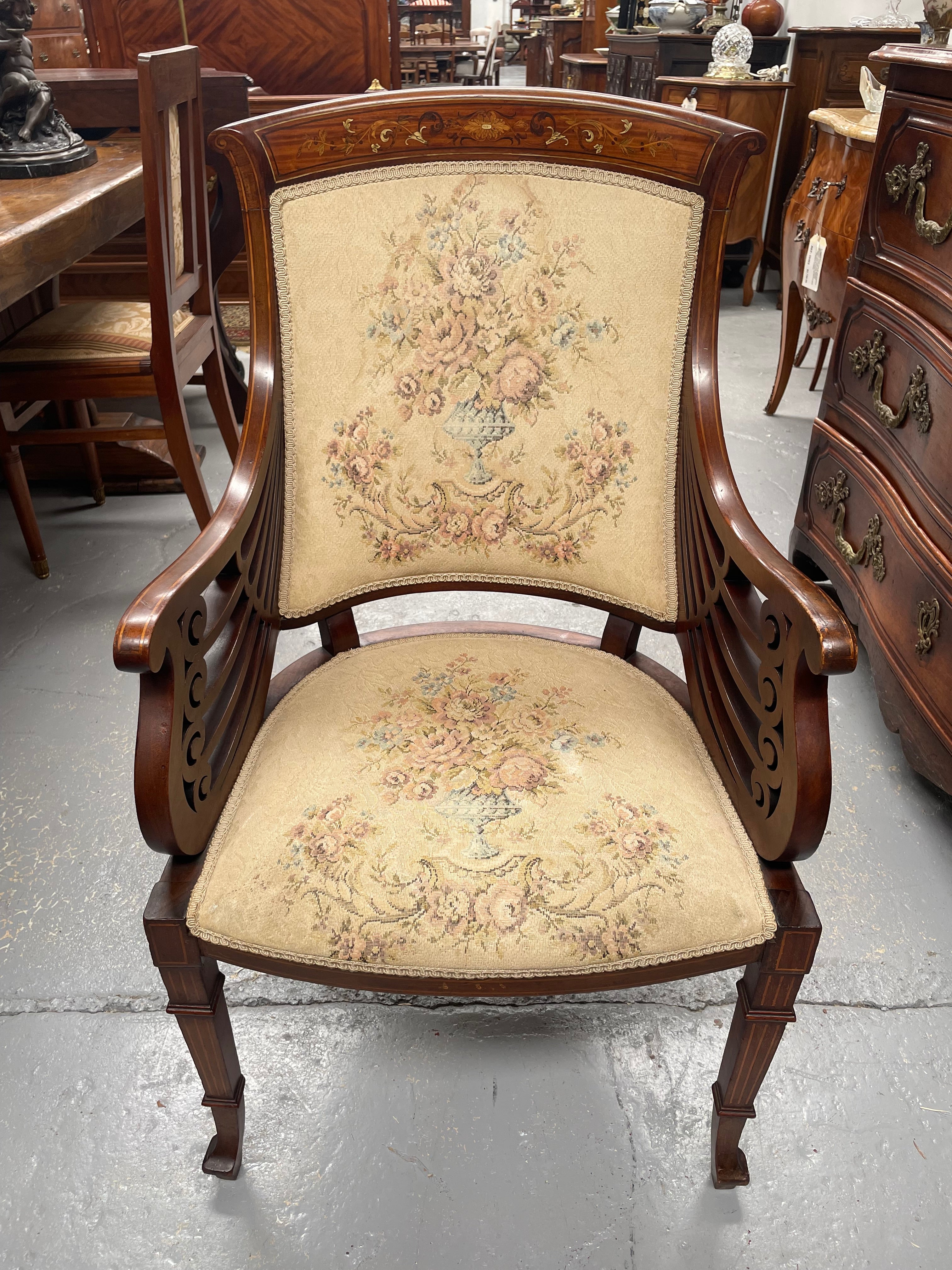 Beautiful Mahogany Inlaid Georgian Style Armchair | Antique & Vintage | Moonee Ponds Antiques | Australia Wide Delivery
