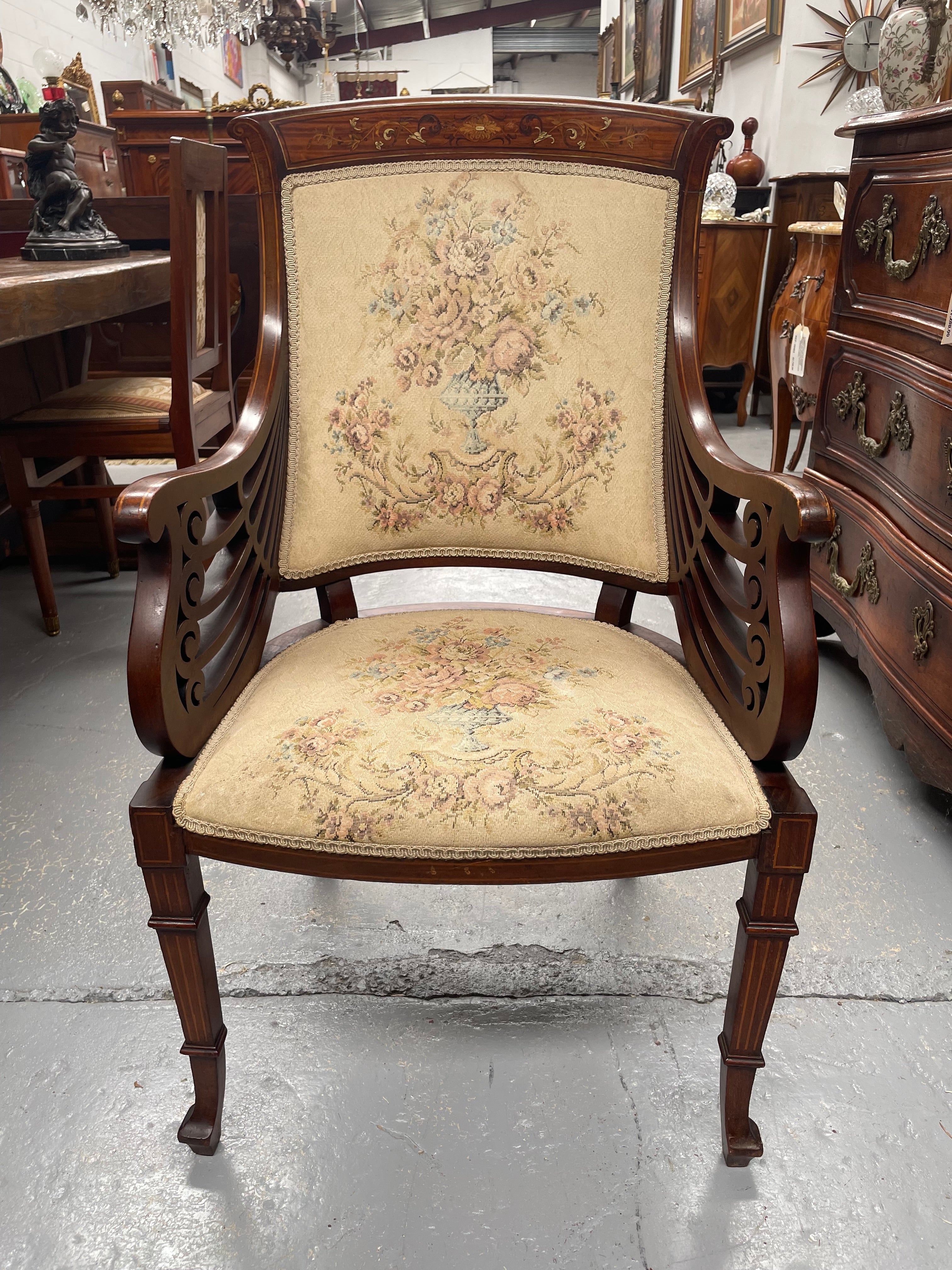 Beautiful Mahogany Inlaid Georgian Style Armchair | Antique & Vintage | Moonee Ponds Antiques | Australia Wide Delivery