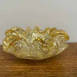 Vintage Murano Yellow Glass Bowl With Gold Aventurine