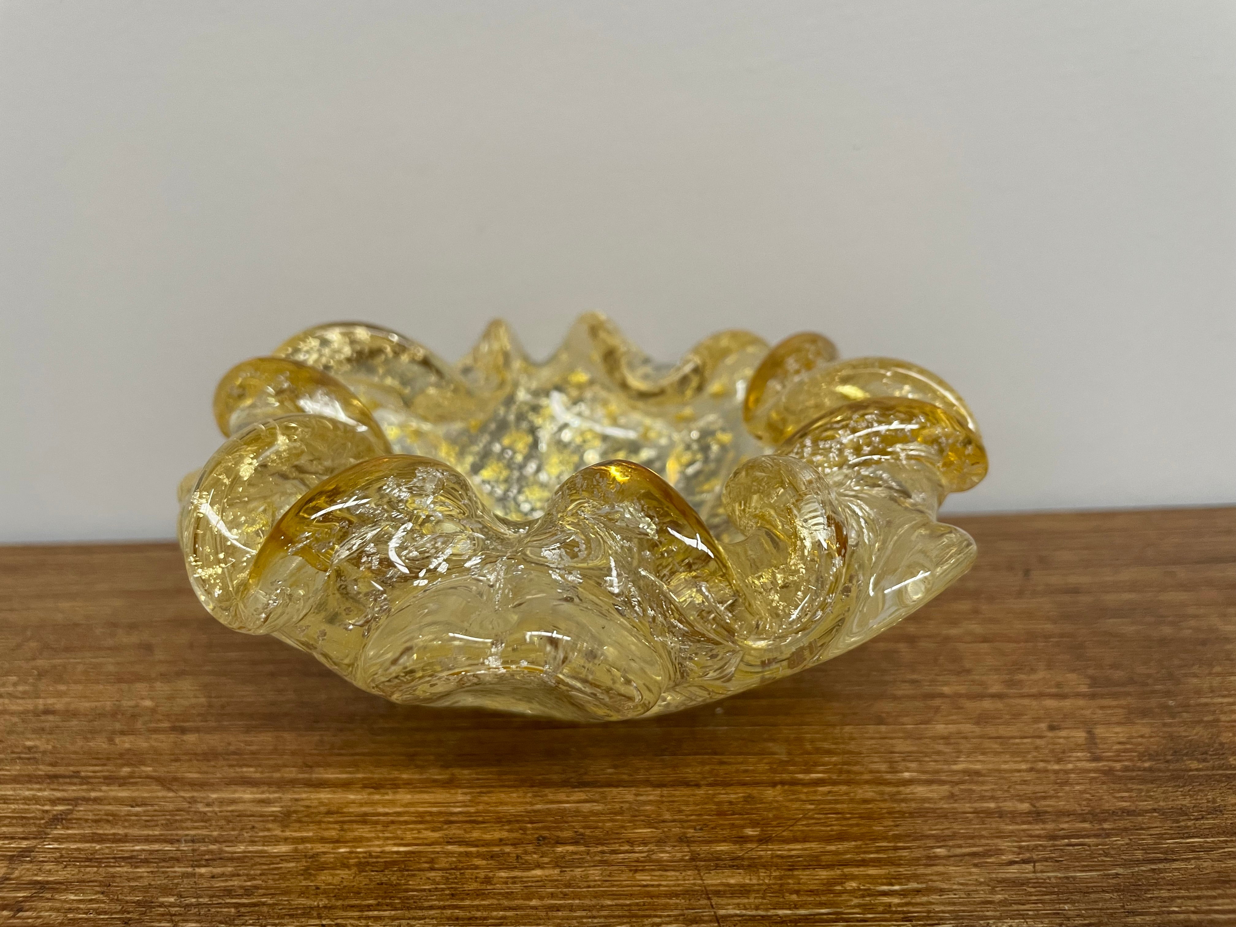 Vintage Murano Yellow Glass Bowl With Gold Aventurine | Antique & Vintage | Moonee Ponds Antiques | Australia Wide Delivery