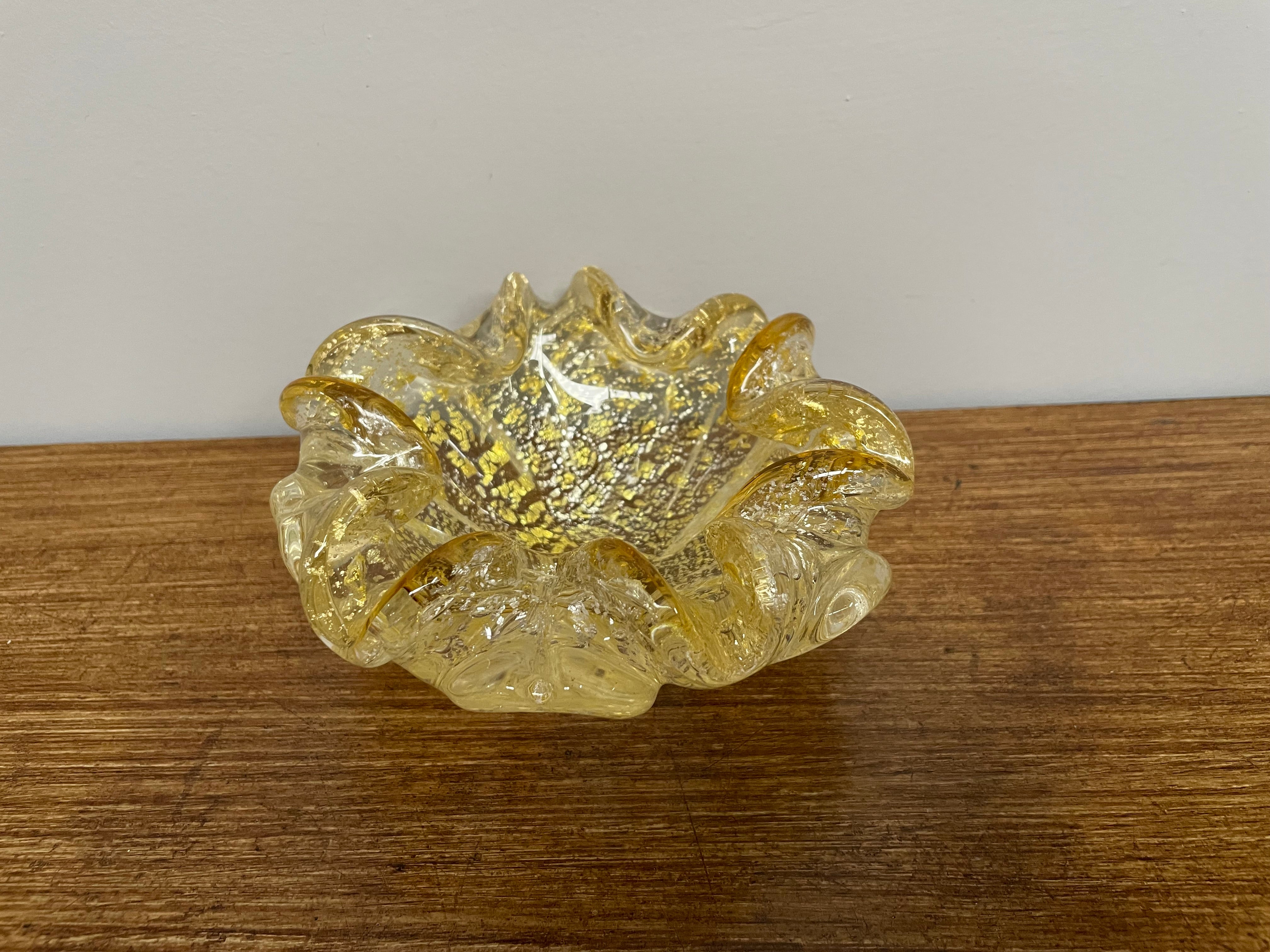 Vintage Murano Yellow Glass Bowl With Gold Aventurine | Antique & Vintage | Moonee Ponds Antiques | Australia Wide Delivery