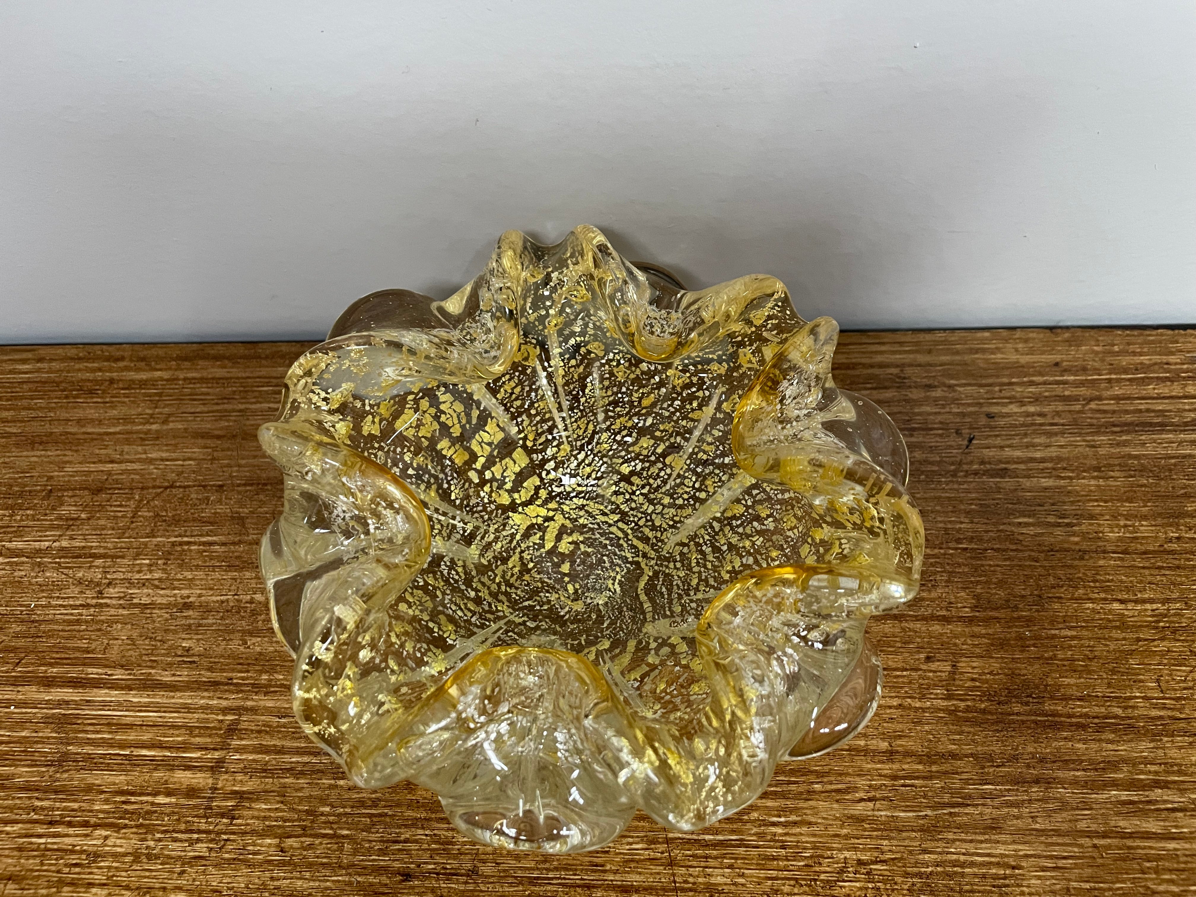 Vintage Murano Yellow Glass Bowl With Gold Aventurine | Antique & Vintage | Moonee Ponds Antiques | Australia Wide Delivery