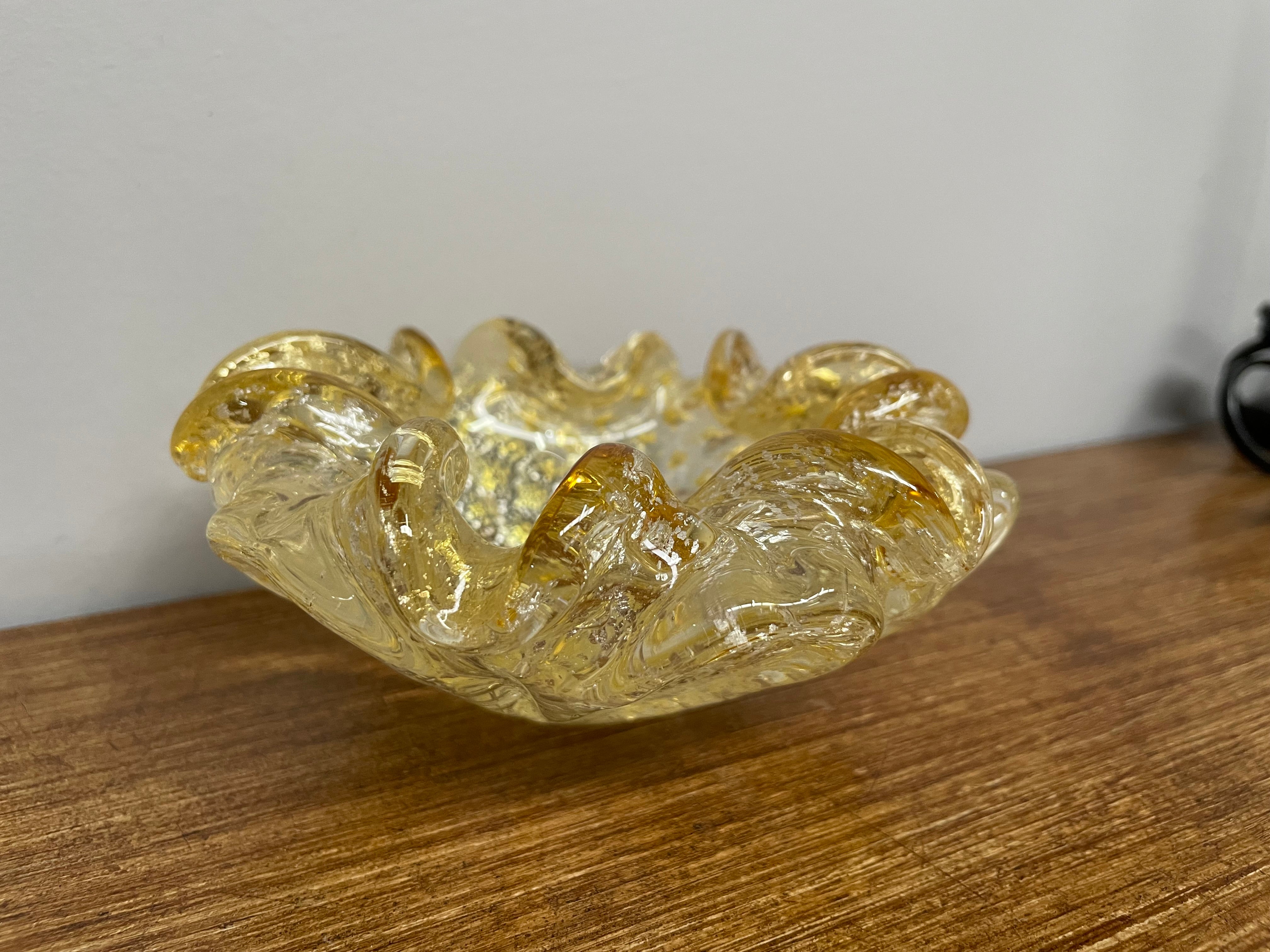 Vintage Murano Yellow Glass Bowl With Gold Aventurine | Antique & Vintage | Moonee Ponds Antiques | Australia Wide Delivery