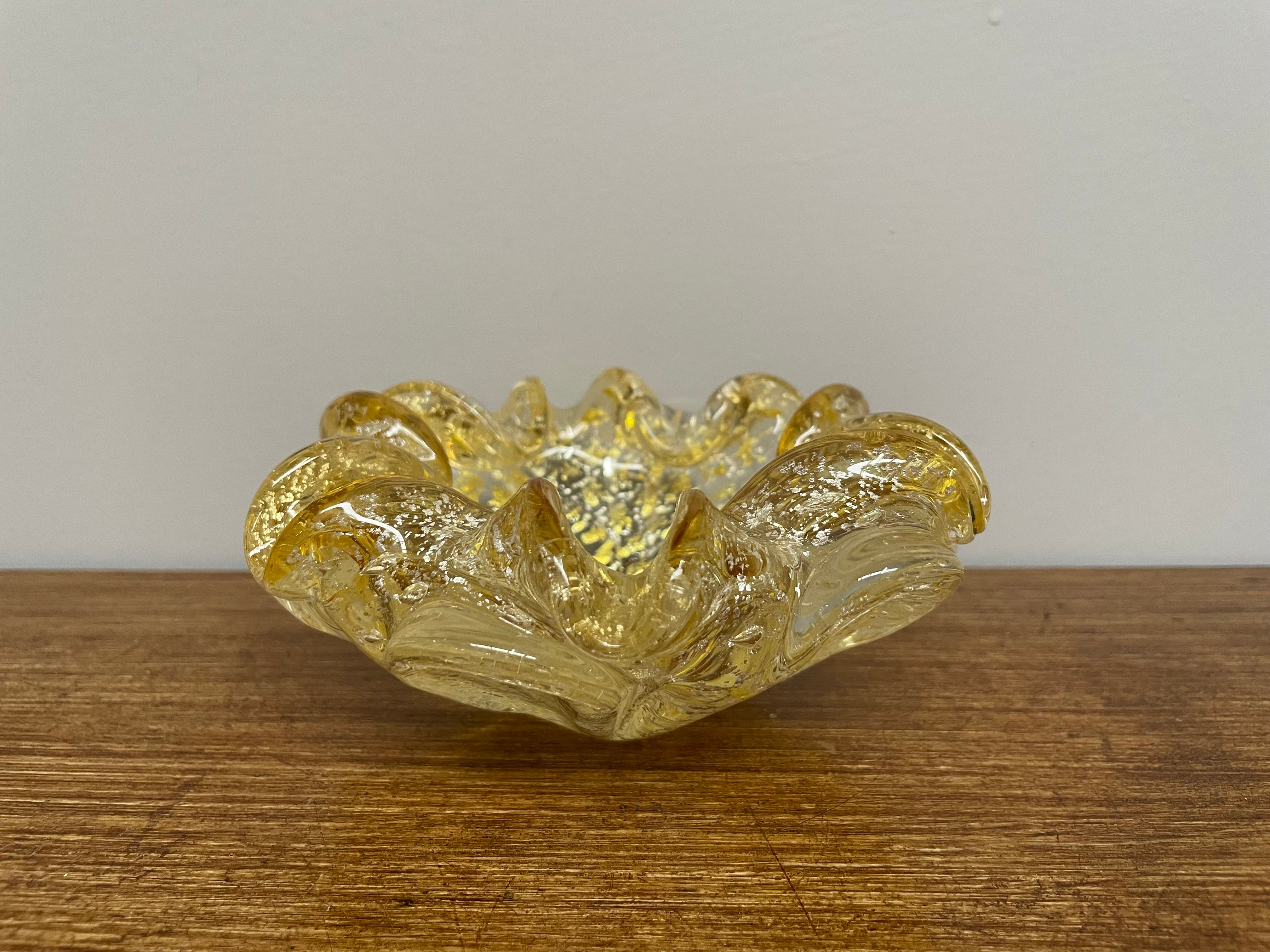 Vintage Murano Yellow Glass Bowl With Gold Aventurine | Antique & Vintage | Moonee Ponds Antiques | Australia Wide Delivery