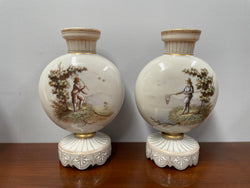 Pair of Victorian Opaline Glass Hand Painted Enamel Glass Vases | Antique & Vintage | Moonee Ponds Antiques | Australia Wide Delivery