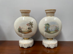 Pair of Victorian Opaline Glass Hand Painted Enamel Glass Vases | Antique & Vintage | Moonee Ponds Antiques | Australia Wide Delivery