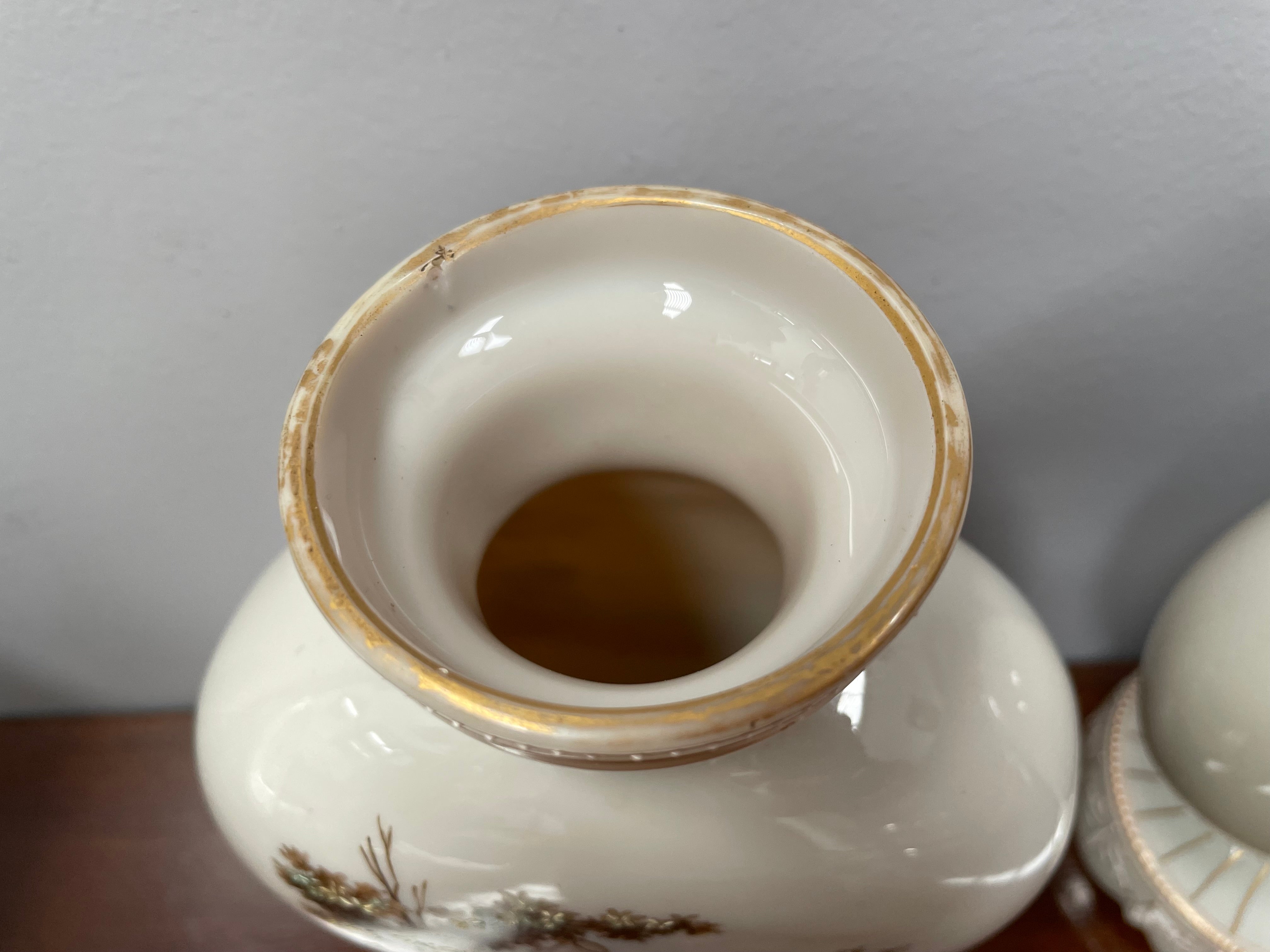 Pair of Victorian Opaline Glass Hand Painted Enamel Glass Vases | Antique & Vintage | Moonee Ponds Antiques | Australia Wide Delivery