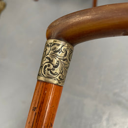 Antique Walking Stick With a Bone Handle EPNS Engraved Mount
