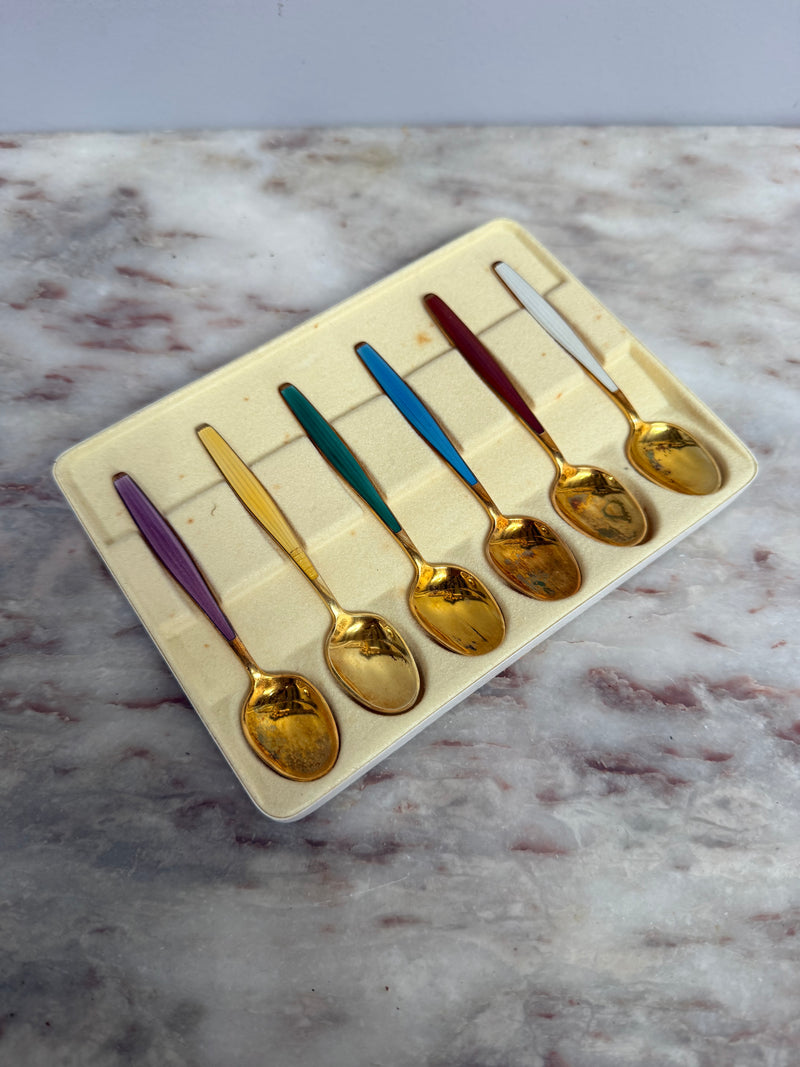 Vintage Norwegian Gilded Sterling Silver & Enamel Spoons