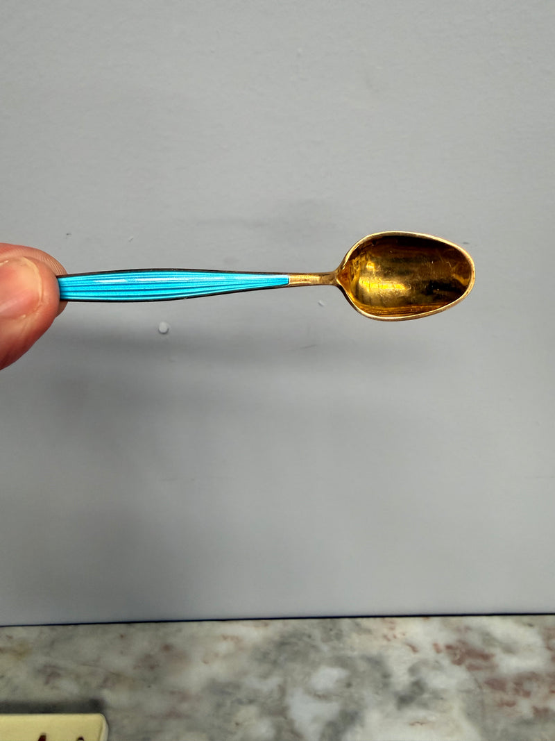 Vintage Norwegian Gilded Sterling Silver & Enamel Spoons