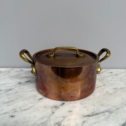 Antique French Copper & Brass Lidded Pot