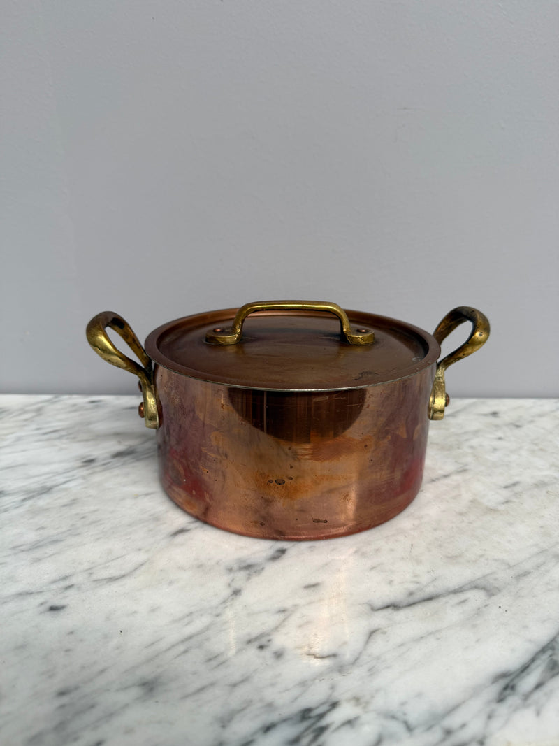 Antique French Copper & Brass Lidded Pot