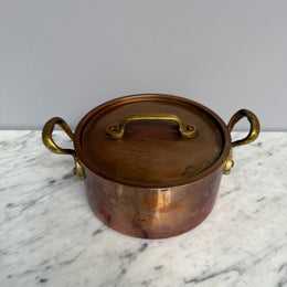 Antique French Copper & Brass Lidded Pot