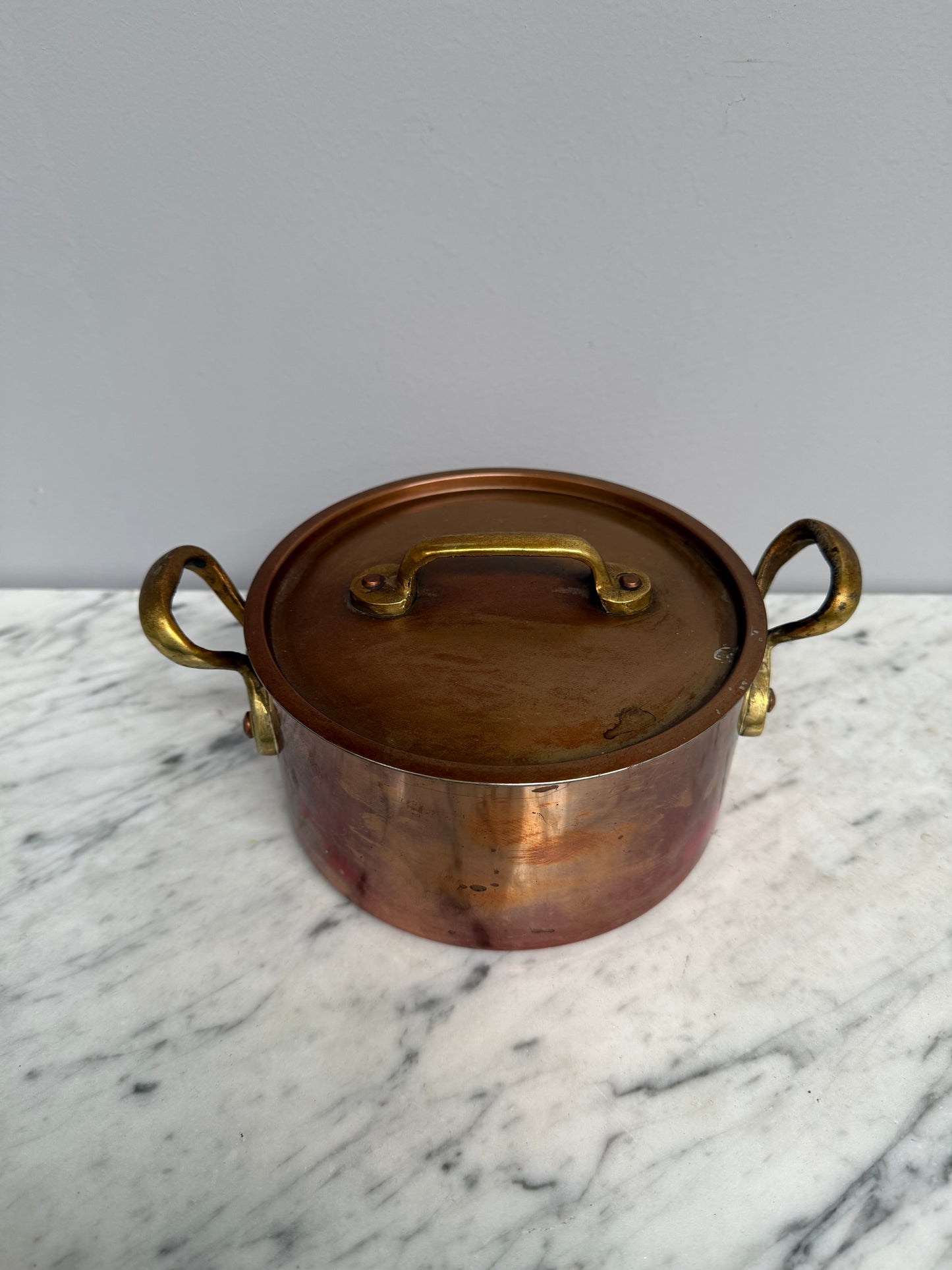 Antique French Copper & Brass Lidded Pot