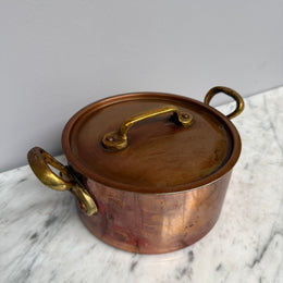 Antique French Copper & Brass Lidded Pot