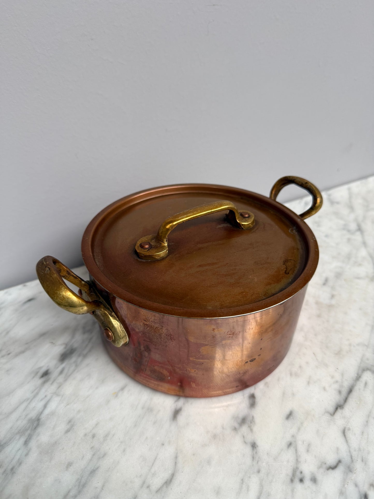 Antique French Copper & Brass Lidded Pot
