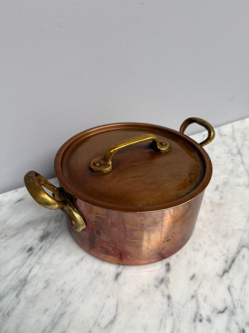 Antique French Copper & Brass Lidded Pot