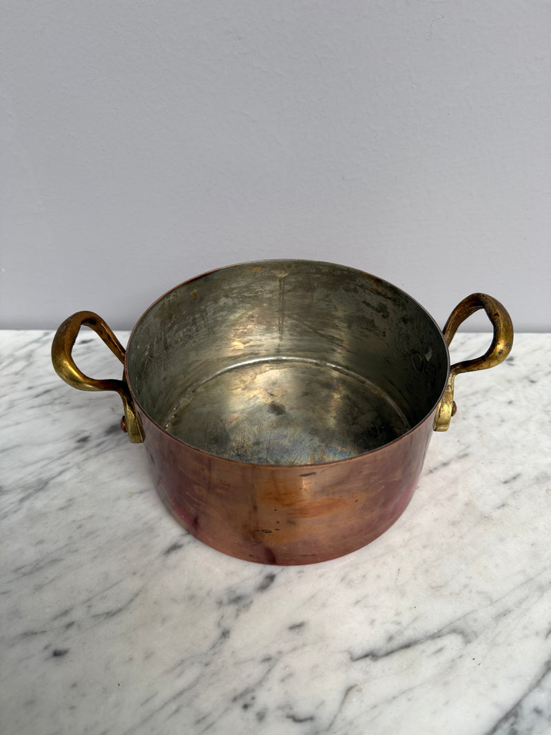 Antique French Copper & Brass Lidded Pot