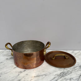 Antique French Copper & Brass Lidded Pot