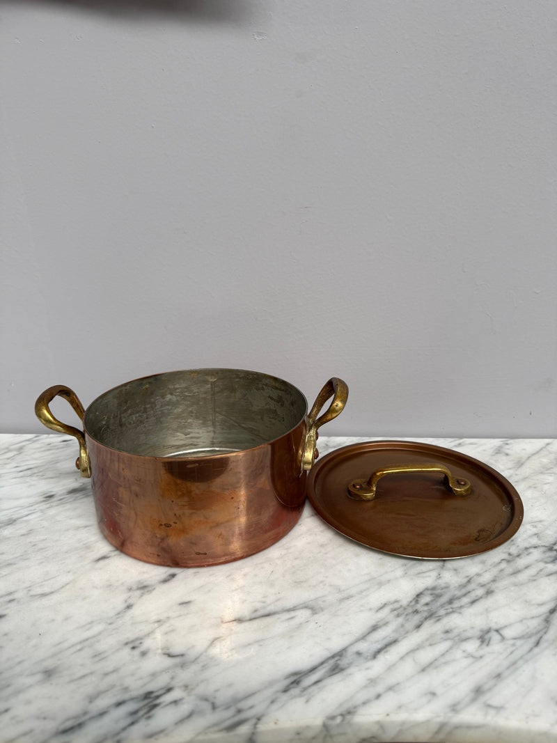 Antique French Copper & Brass Lidded Pot
