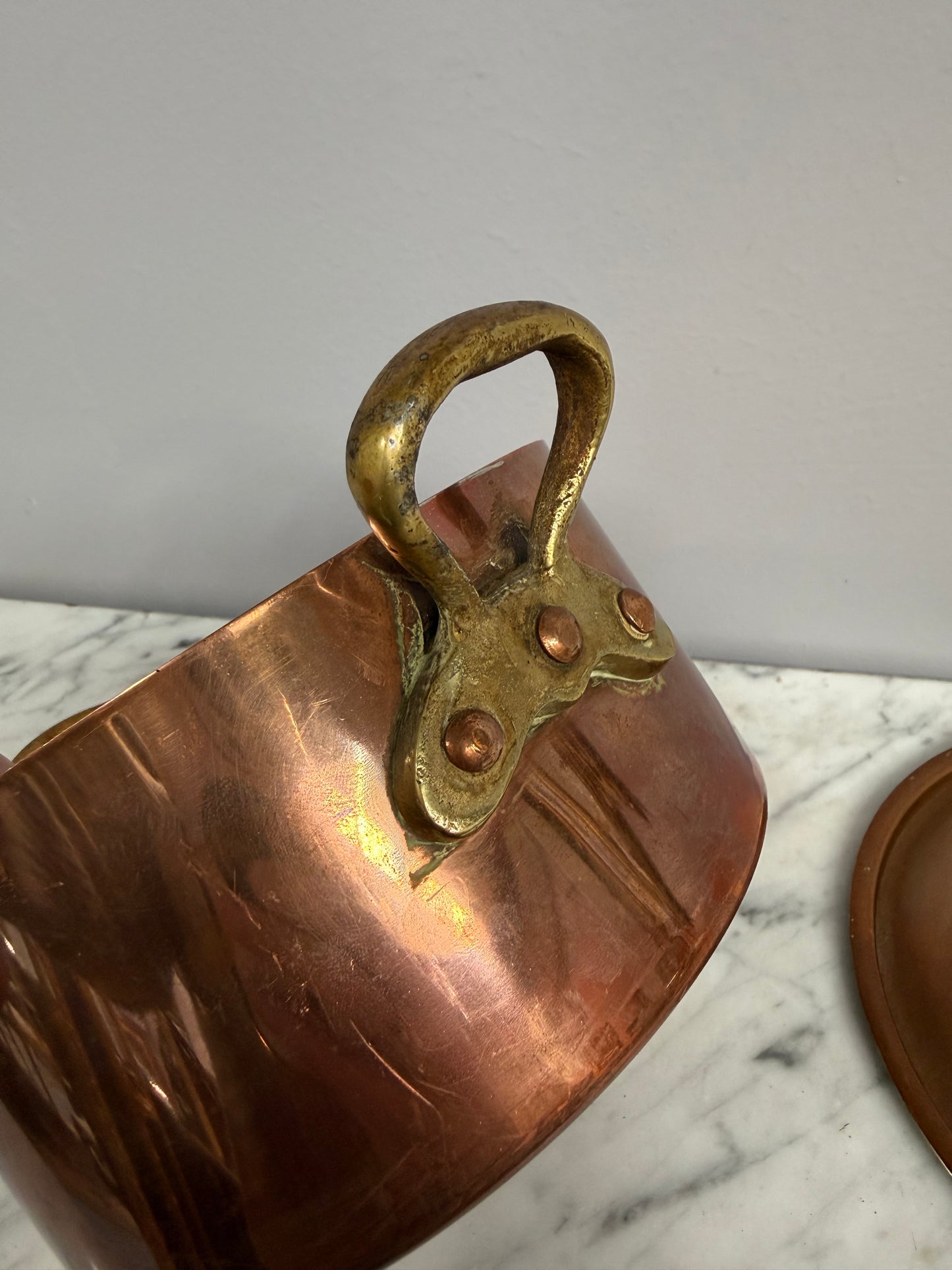 Antique French Copper & Brass Lidded Pot